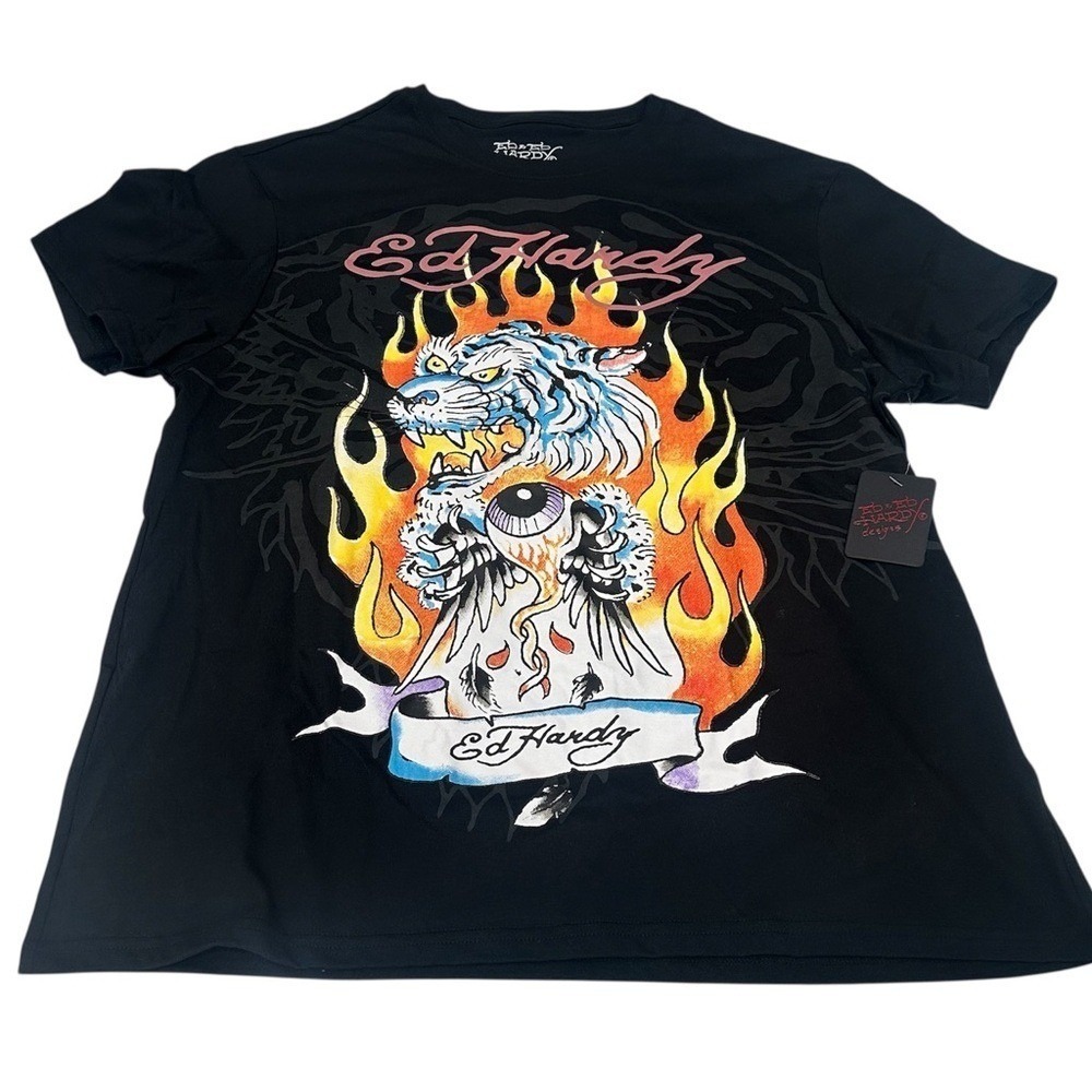 Ed Hardy T Shirt Men's Fire Tiger Size L Black NWT